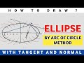 HOW TO DRAW ELLIPSE BY ARC OF CIRCLE METHOD WITH TANGENT AND NORMAL (QUE.NO.1) BY PROF. TIKLE SIR
