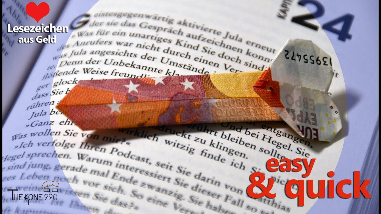 Faltanleitung Herz Lesezeichen🔖♥ - Geld falten leicht gemacht