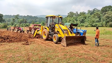 JCB Backhoe Machine Making Drain and Loading mud in Tractor - JCB And Tractor Video