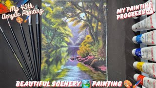 “Beautiful River Landscape Acrylic Painting | Easy Nature Scenery Painting Step by Step 🎨”