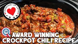 Crockpot Chili Recipe - Award Winning Chili Recipe | Potluck Recipes | Cooking Up Love image