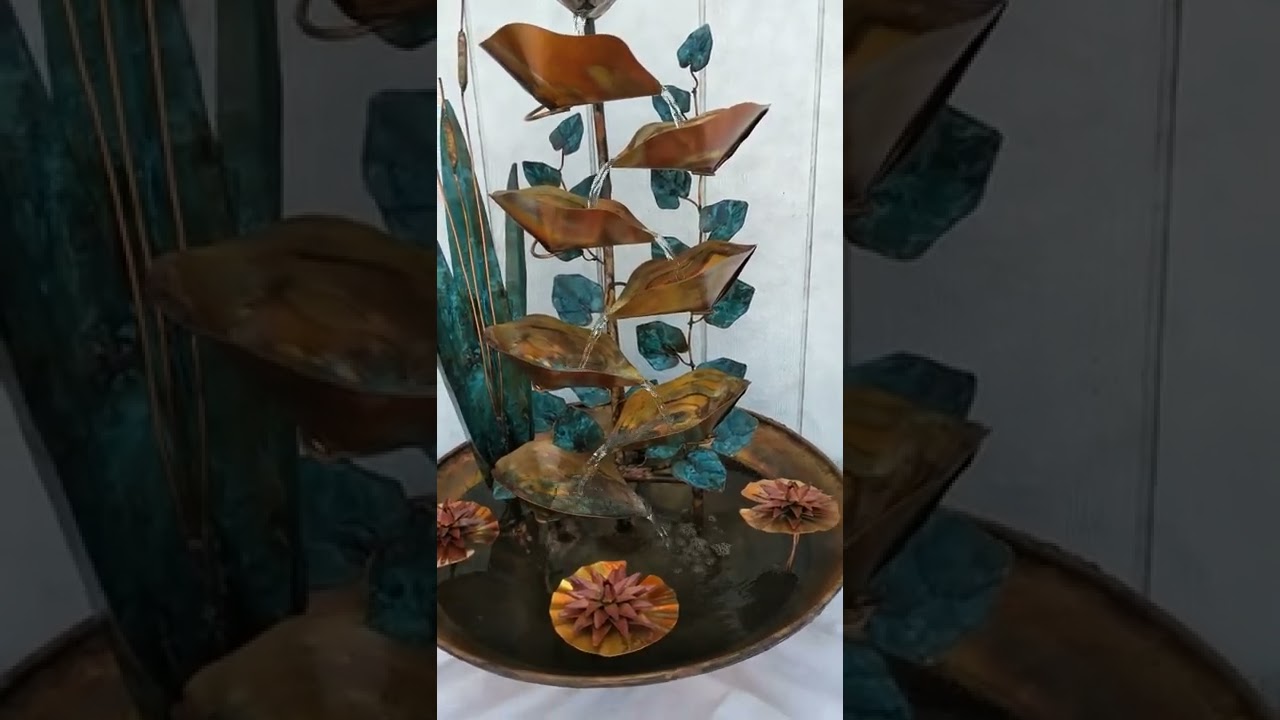 Copper fountain, large floor standing waterfall, Copper Phoenix Art thecopperfountain.com