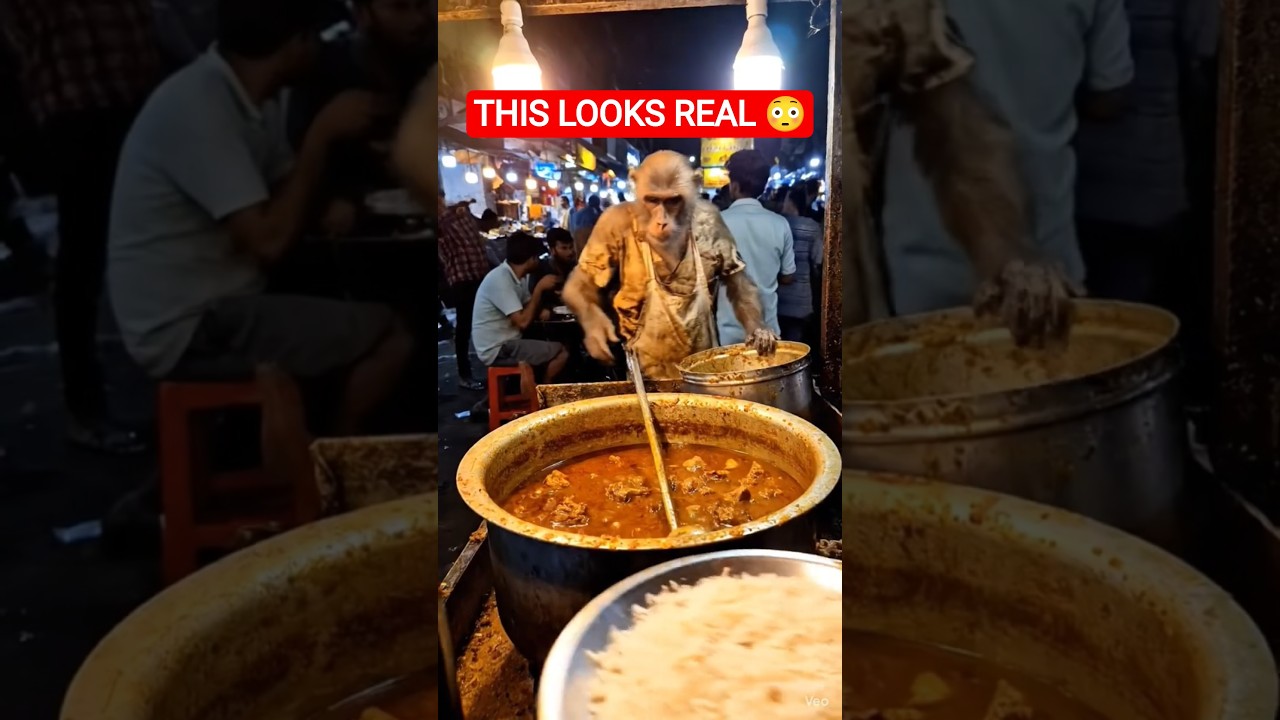 Monkey Chef Serves NONVEG and Rice 🌾 
