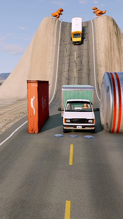 School Bus & Ambulance Van vs Wall Bollards Crash #shortvideo #beamngdrive