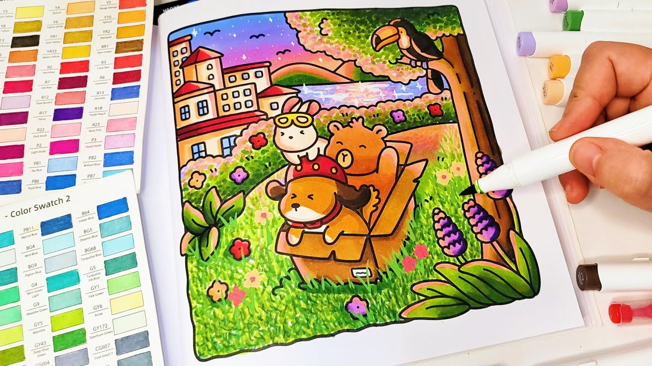 Color With Me (ASMR) | Cozy Cuties Coco Wyo Coloring Book | Using Ohuhu Markers