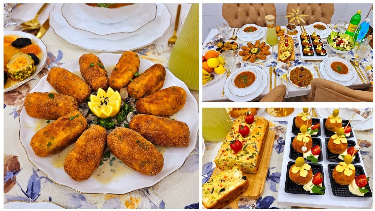 اقتراح طاولة اليوم3 🌙بنصف صدر دجاج درت كروكات الارز ومملحات بريستيج .كيك مالح بدون لحوم بزاف بنين