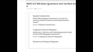 NIMS ICS 100 Exam Questions and Verified Answers