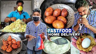 FastFood Home Delivery | Indian Lockdown Street Food | Egg Roll Chowmein Chicken Pakoda | Food Tour