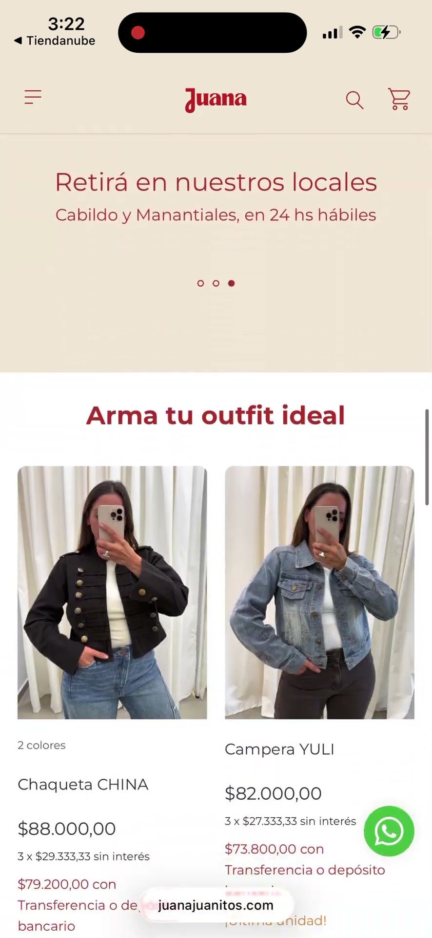 Tienda online de Juana diseñada por Julieta Tiendas Online