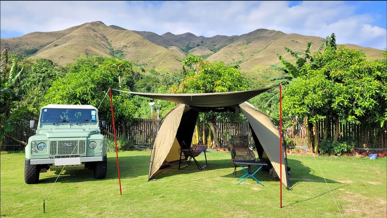 Solo Car Camping in Helinox Tactical V-Tarp 4.0 and Land Rover