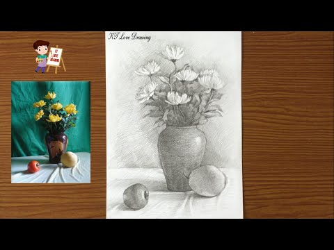 Vẽ tĩnh vật chì lọ hoa và quả - Mỹ thuật 9 / How to draw still life lead flower and fruit like.