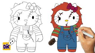 How To DRAW HELLO KITTY Easily As Chucky Doll 🎀| Child Play #sanrio #chuckydoll #hellokitty