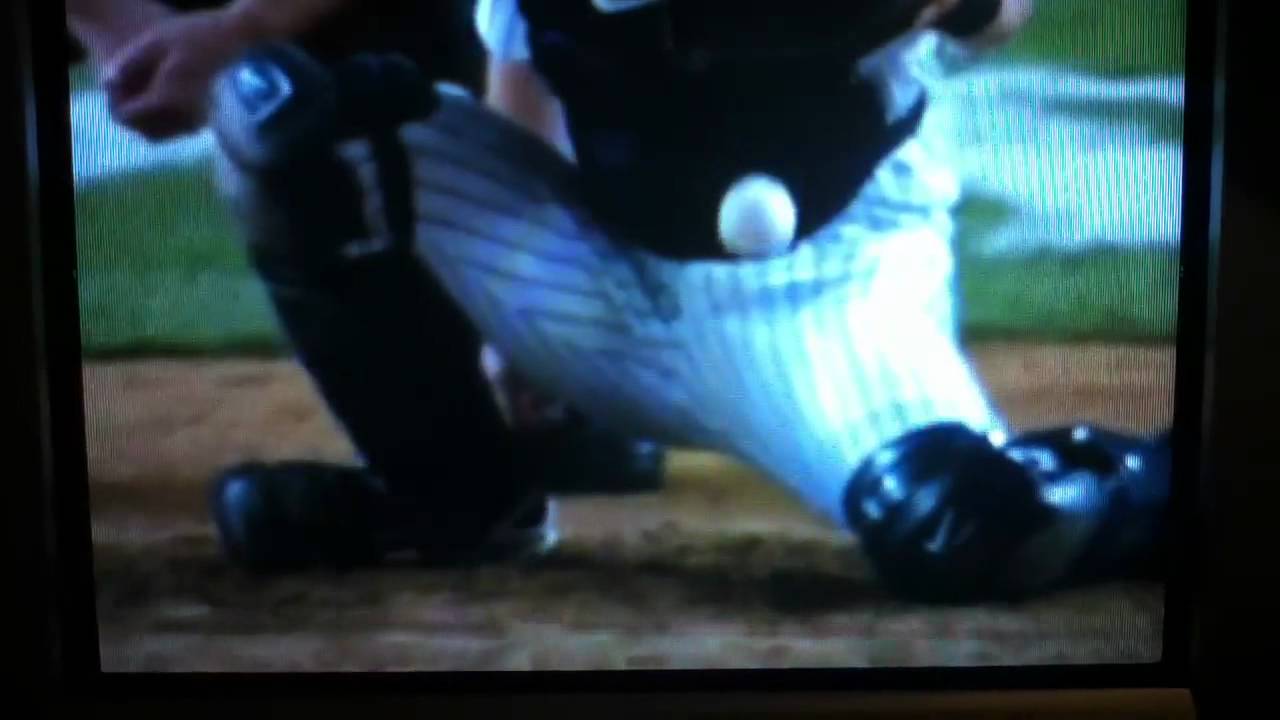 Yankee catcher hit in the nuts! YouTube