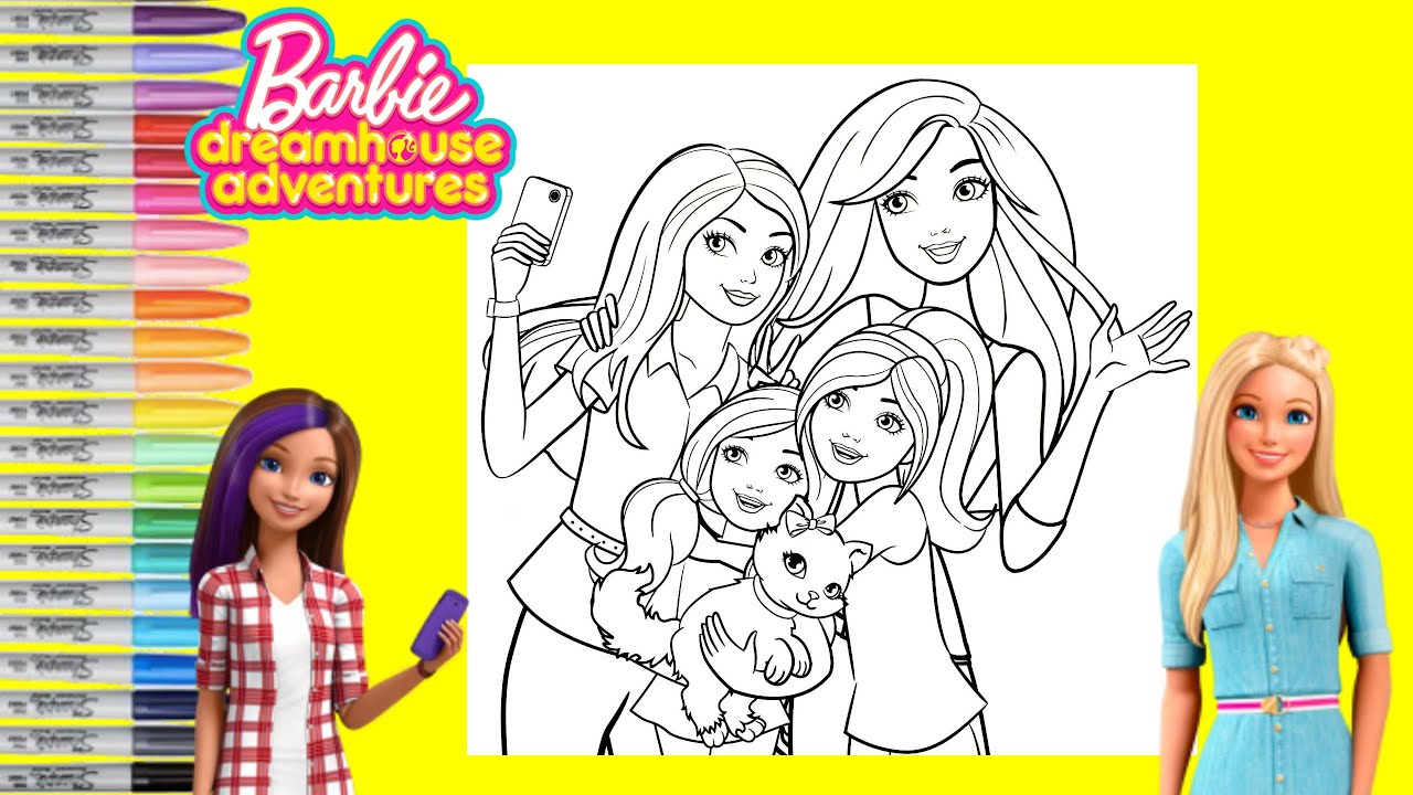 Barbie Dreamhouse Adventure Coloring Book Page Barbie And Sisters ...