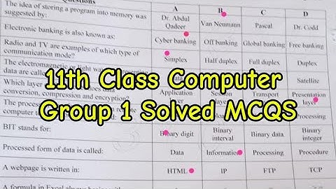 11th Class Computer group 1 solved mcqs 1st year computer Paper group 1 11th Computer morning paper