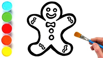 Gingerbread Man Christmas Drawing, Painting and Coloring for Kids | Let