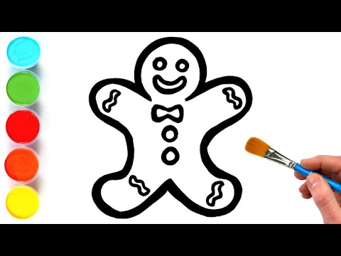 Gingerbread Man Christmas Drawing, Painting and Coloring for Kids | Let's Draw, Paint Together