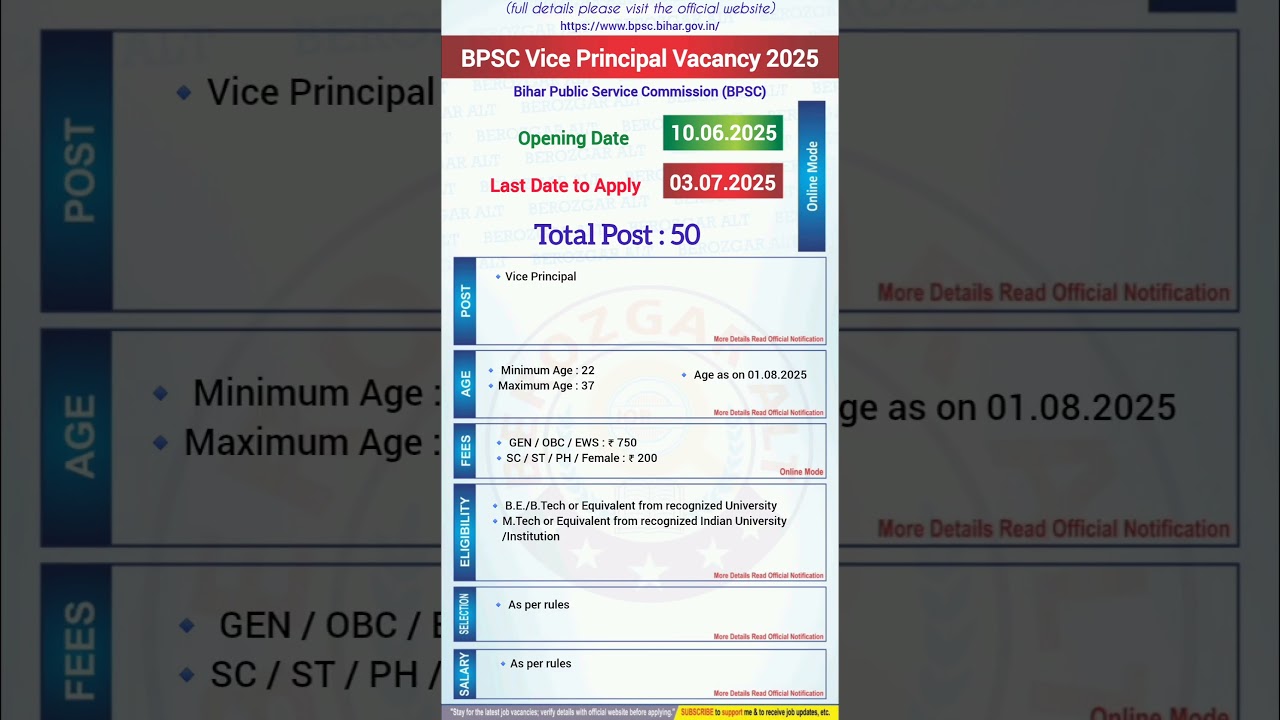 BPSC Vice Principal Vacancy 2025 | BPSC New Vacancy 2025