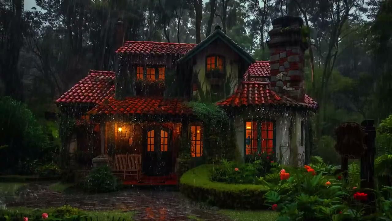 Heavy Rain Sounds in a Forest House for Deep Sleep | 8 Hours Relaxing Rain Ambience