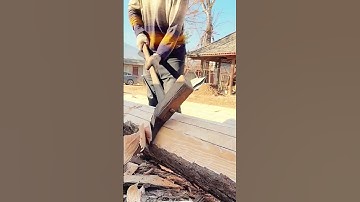The process of longitudinally hewing a log with an axe