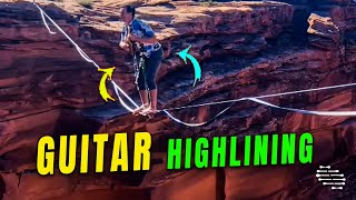 Guy Highlining While Playing the Guitar and Singing