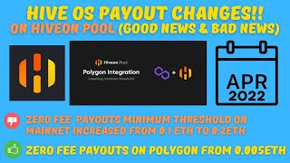 ⚠ BREAKING NEWS⚠ PAYOUT CHANGES HIVEOS HIVEON MAINET ZERO FEE MIN PAYOUT THRESHOLD RAISED TO 0.2ETH!