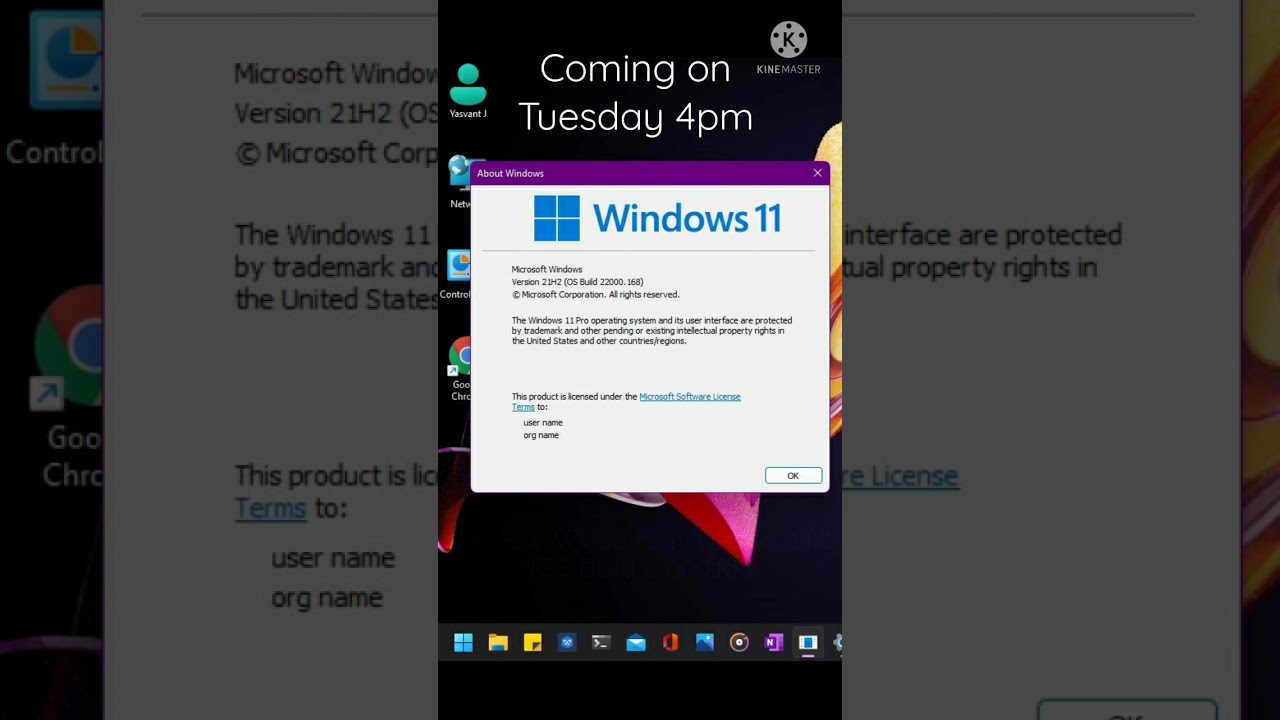 The new Windows 11 Version 21H2 (OS Build 22000.168) The new video is coming on Tuesday 4pm