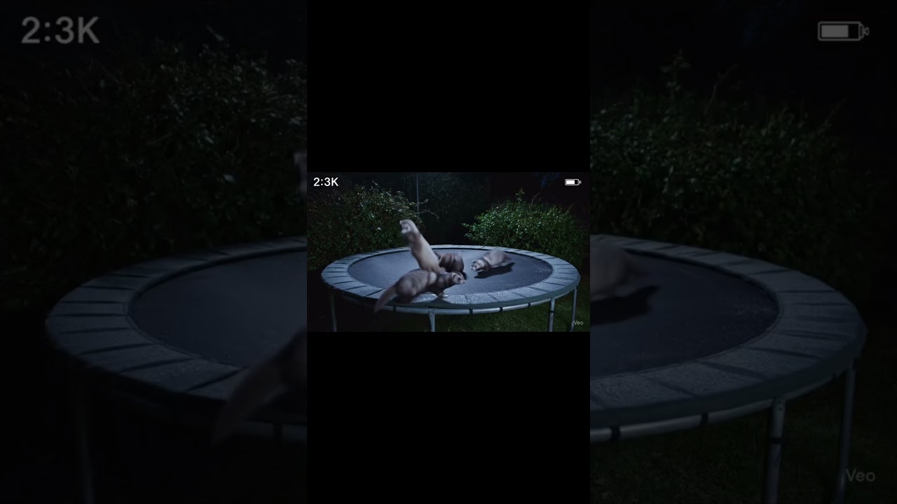 Backyard Mid night party Ferret fun on the trampoline 