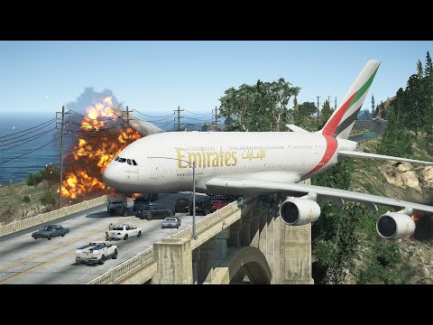 Видео: AIRBUS A350 Сrash Landing on Bridge after Engine Explosion | GTA 5