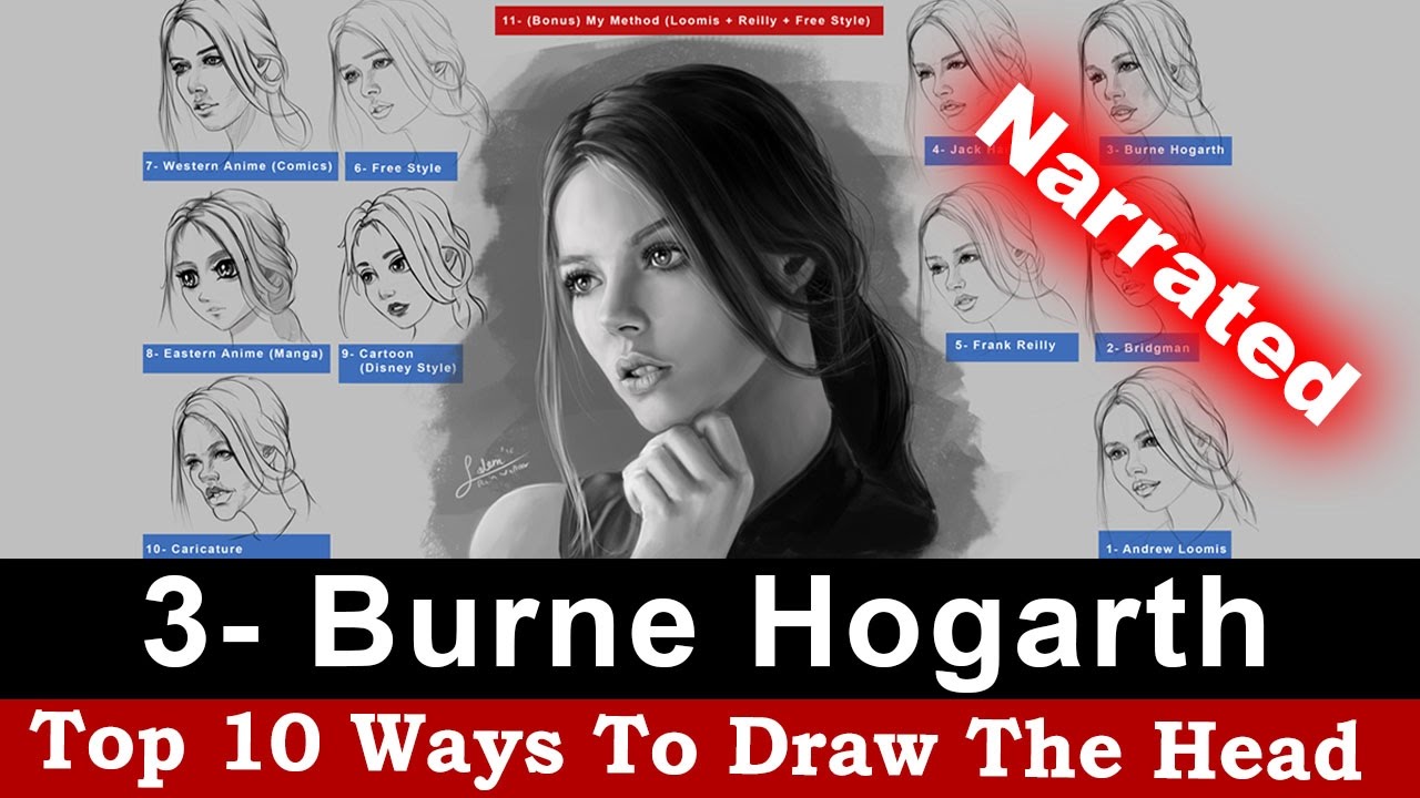 Top 10 ways to draw the head [3- Burne Hogarth] "Narrated" Tutorial No.1