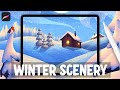 Drawing a cozy winter scenery  procreate tutorial