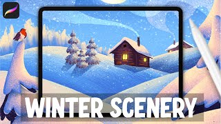 Drawing a Cozy Winter Scenery - Procreate Tutorial screenshot 1