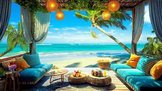 Summer Jazz Piano Music with Seaside Coffee Porch Ambience 🌴 Soothing Jazz Music with Gentle Waves