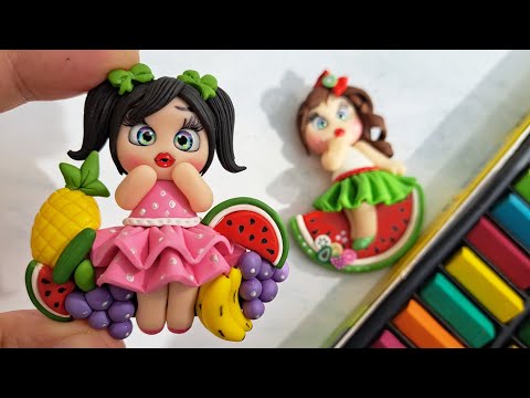 گیفت زیبای شب یلدا مگنت دختر میوه ای عروسک خمیری یلدایی کار با خمیر چینی خمیر فیمو عروسک یلدایی