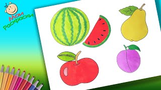 Как нарисовать Арбуз. Раскраска фрукты. Как нарисовать Яблоко. Раскраски для малышей