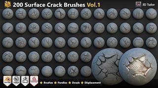 Surface Crack Brush &amp; Decal Pack | 50 Designs for Blender, UE5, ZBrush &amp; Substance Painter