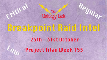 Breakpoint Raid Intel Skips - Critical Regular & Low - 25th to 31st October - Project Titan Week 153