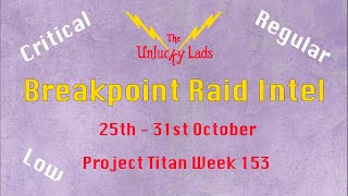 Breakpoint Raid Intel Skips - Critical Regular & Low - 25th to 31st October - Project Titan Week 153