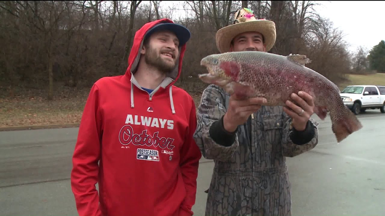 Friends fishing in Forest Park catch monster rainbow trout YouTube
