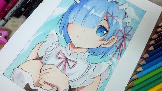Drawing Rem [Re:Zero] using faber-castell classic