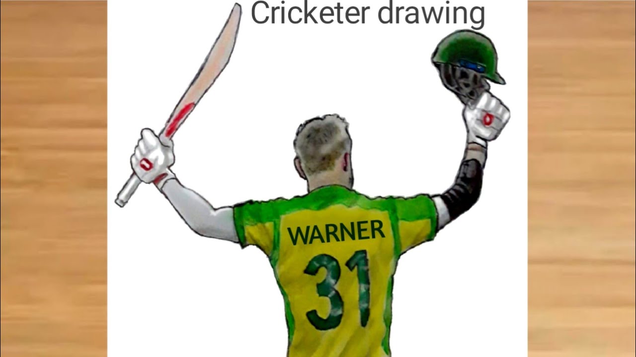 How to draw a Cricketer (David Warner) back side || Drawing David ...
