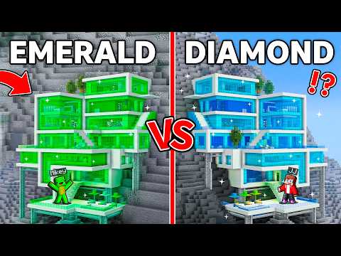 JJ and Mikey: EMERALD vs DIAMOND Modern House in Mountain in Minecraft ! - Maizen