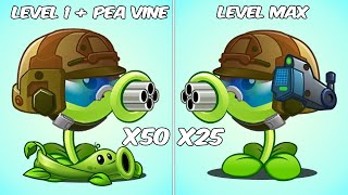 50 Plants Level 1 Boosted Pea Vine Vs 25 Plants Level Max Vs 25 Zombies Level 5 - PvZ 2 screenshot 2