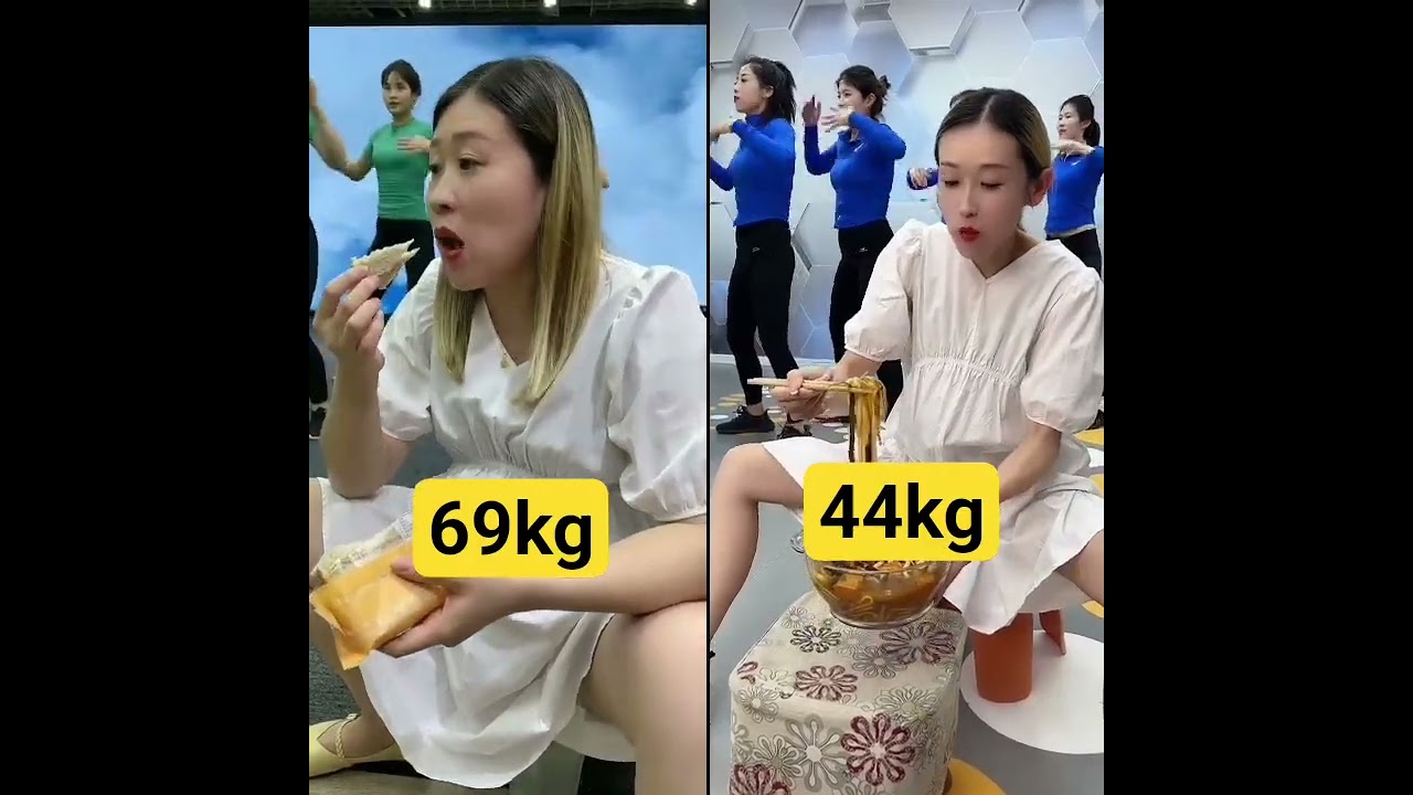 69 кг и 44 кг, разные типы телосложения в одной и той же одежде | Сравнение до и после диеты 