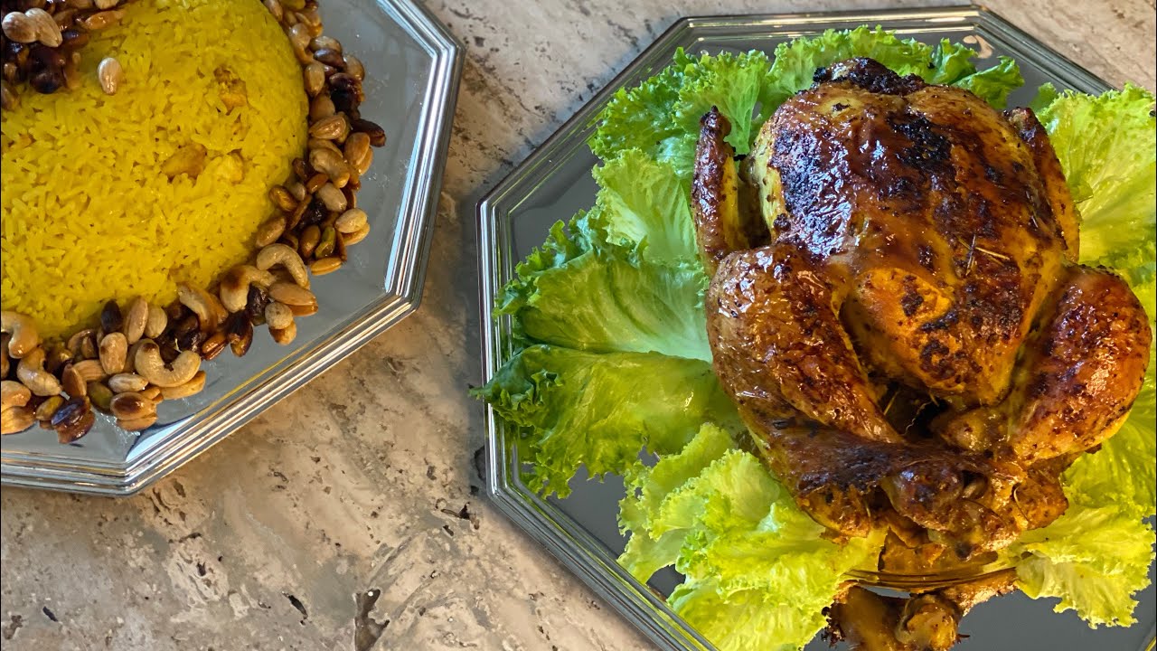 Poulet rôti au four & riz aux fruits secs دجاجة روتي في الفور و روز ازعر بالفاكية 🧡🔥🧡