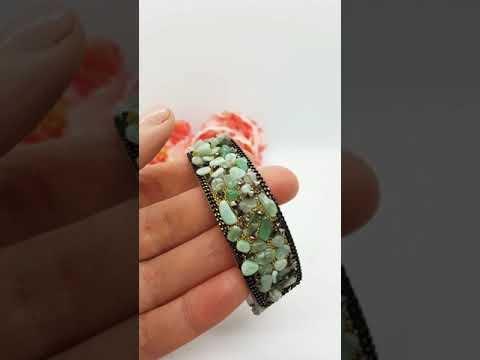 Браслет манжет натуральний камінь зелений авантюрин, видео 1