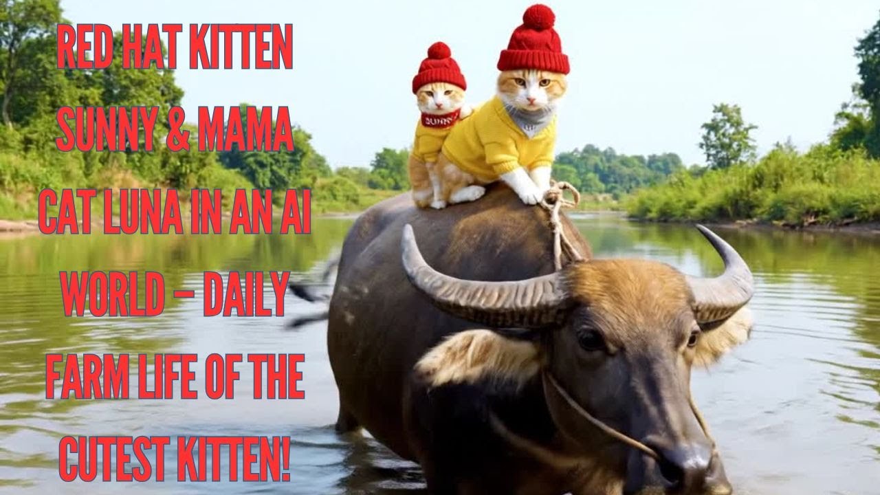 Red Hat Kitten Sunny & Mama Cat Luna in an AI World – Daily Farm Life of the Cutest Kitten!