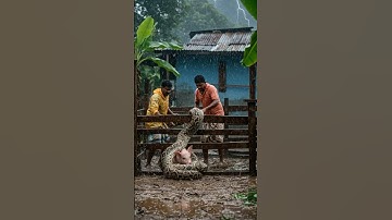 Python Attacks Piglet in Rainstorm—Farmers Risk Their Lives to Save It