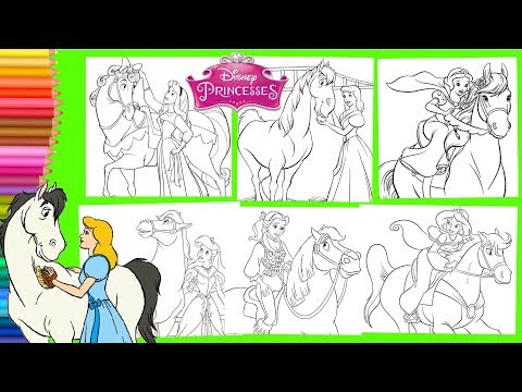 coloring-disney-princess-belle-cinderella-aurora-jasmine-ariel-horse-riding-coloring-pages