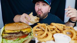 Onion Rings + Burger MUKBANG eating @AriesLife FAVORITE MEAL